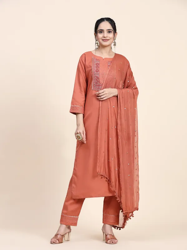 Orange_Cotton_Blend_Embroidered_Straight_Kurta_,_Palazzo_&_Dupatta_Set_Set_For_Women