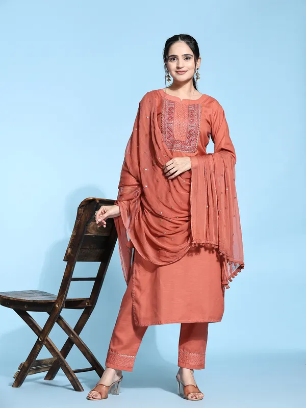Orange_Cotton_Blend_Embroidered_Straight_Kurta_,_Palazzo_&_Dupatta_Set_Set_For_Women
