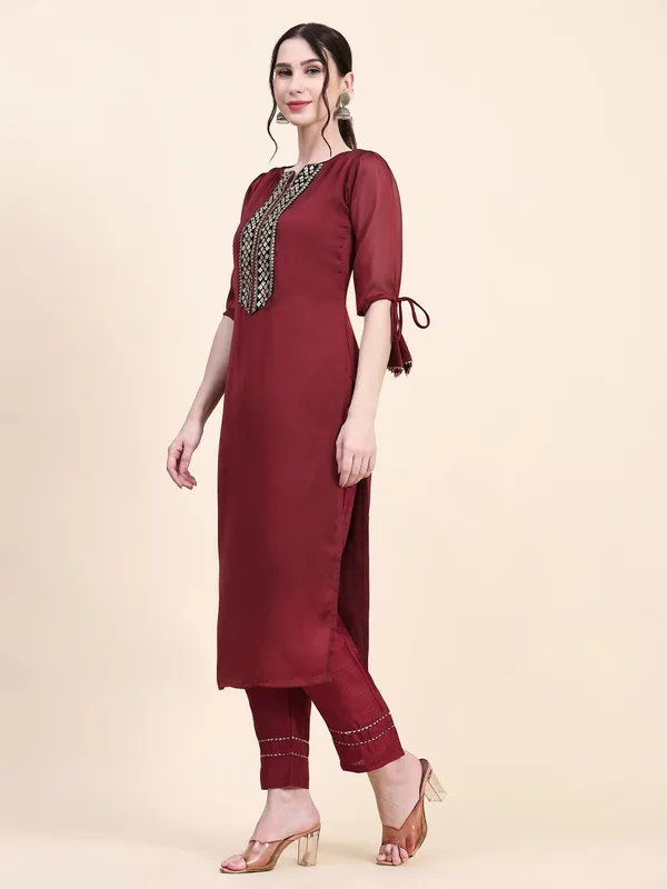 Maroon_Cotton_Blend_Embroidered_Straight_Kurta_,_Trouser_&_Dupatta_Set_Set_For_Women