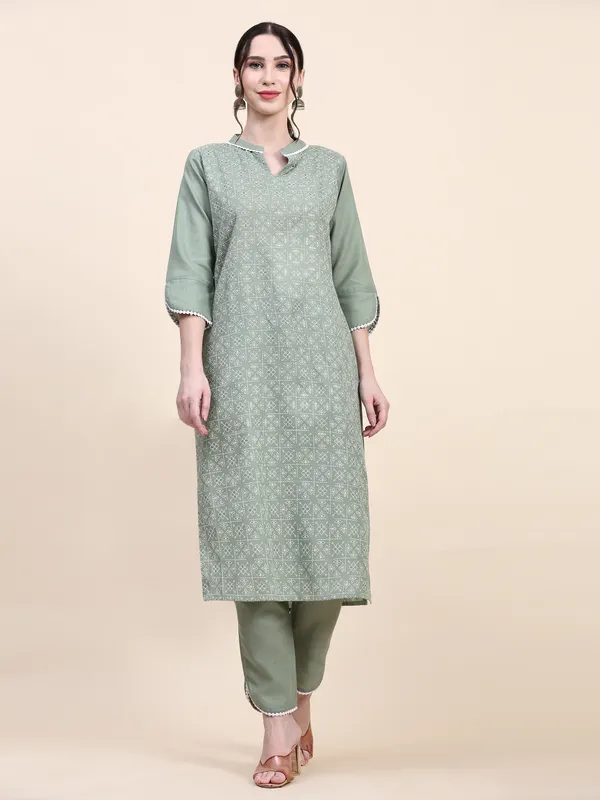 Green_Cotton_Blend_Printed_Straight_Kurta_,_Trouser_&_Dupatta_Set_Set_For_Women