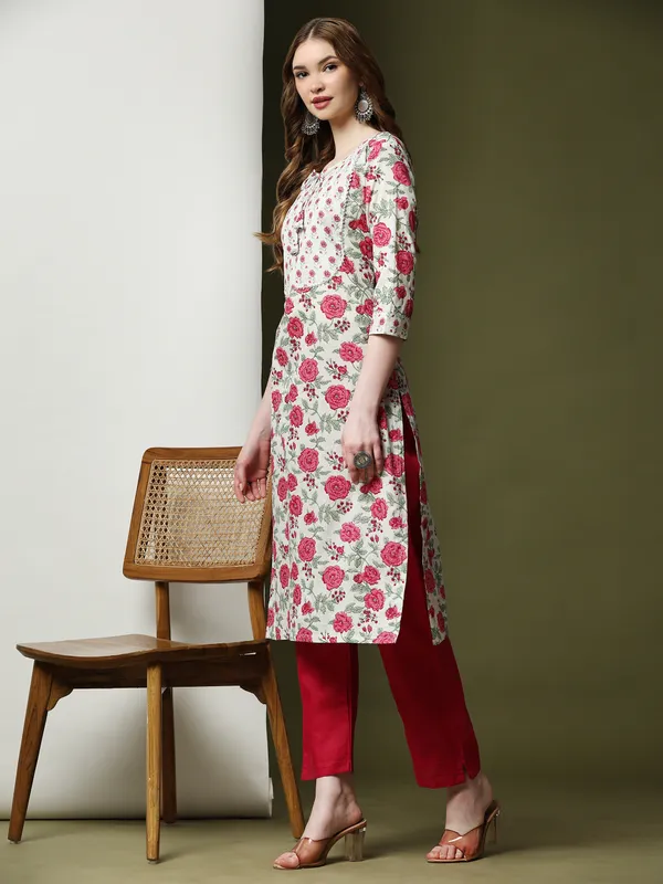 White_Pure_Cotton_Printed_Straight_Kurta_,_Trouser_&_Dupatta_Set_For_Women