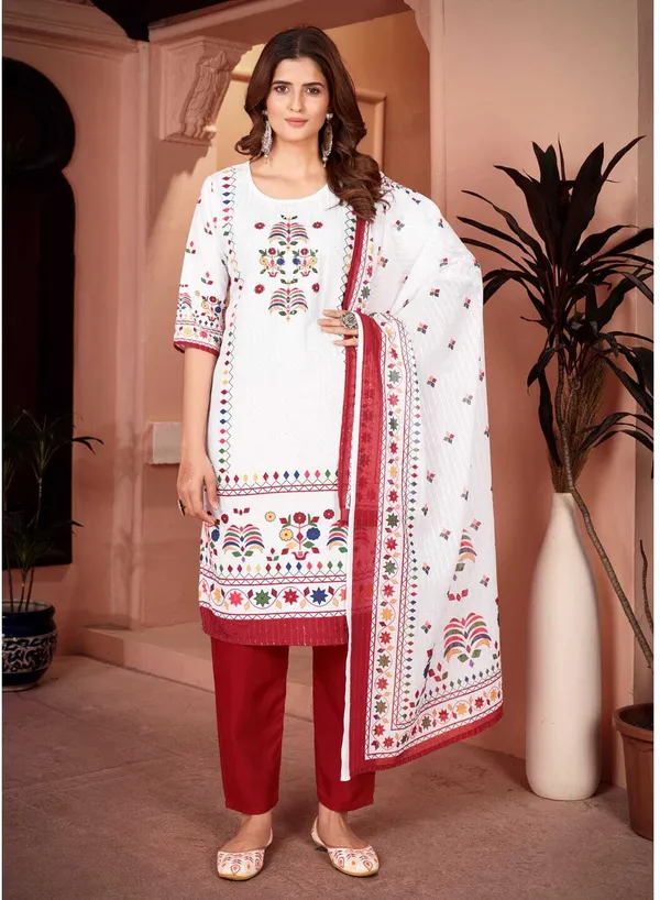 Maroon_&_White_Polyester_Self_Design_Straight_Kurta_,_Palazzo_&_Dupatta_Set_Set_For_Women