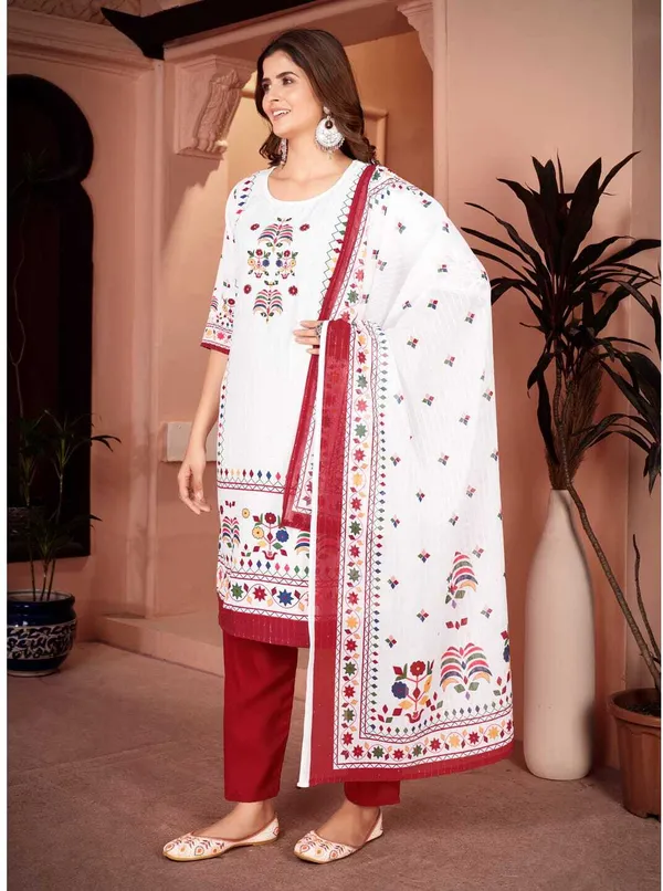 Maroon_Polyester_Self_Design_Straight_Kurta_,_Palazzo_&_Dupatta_Set_Set_For_Women