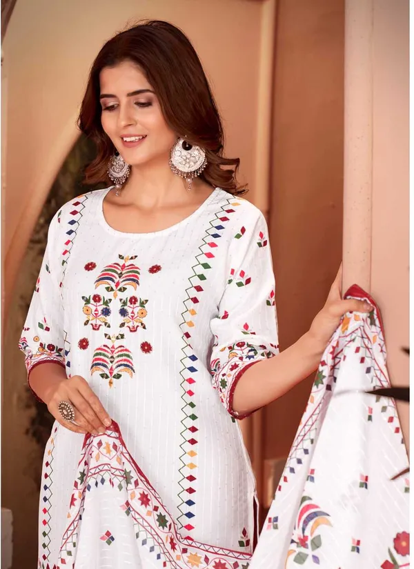 Maroon_Polyester_Self_Design_Straight_Kurta_,_Palazzo_&_Dupatta_Set_Set_For_Women