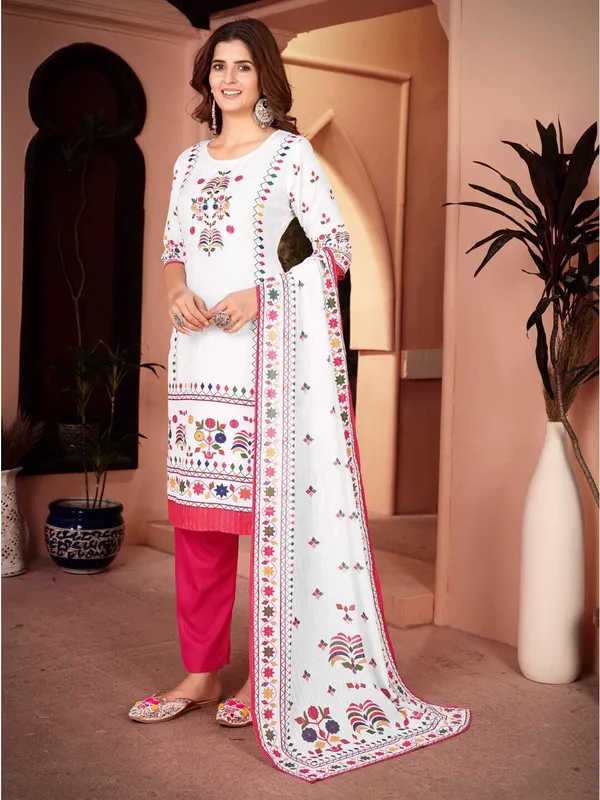 White_Polyester_Printed_Straight_Kurta_,_Palazzo_&_Dupatta_Set_Set_For_Women