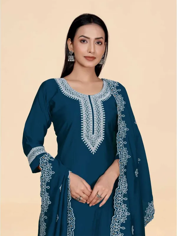 Blue_Silk_Blend_Embroidered_Straight_Kurta_,_Palazzo_&_Dupatta_Set_Set_For_Women