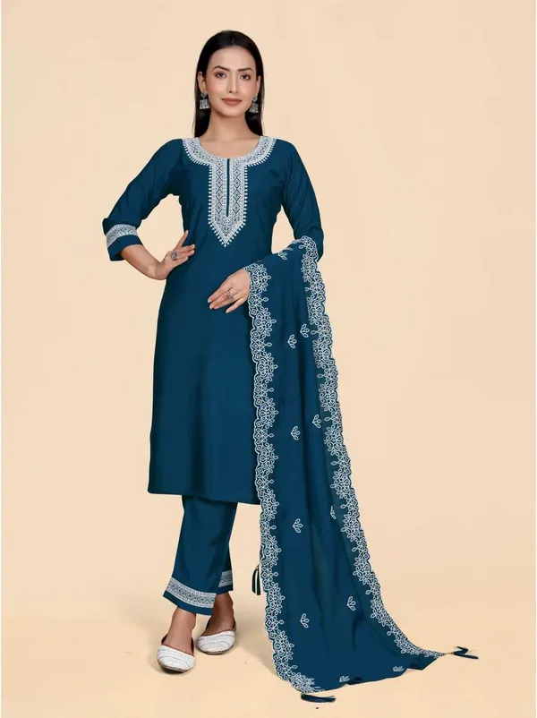 Blue_Silk_Blend_Embroidered_Straight_Kurta_,_Palazzo_&_Dupatta_Set_Set_For_Women