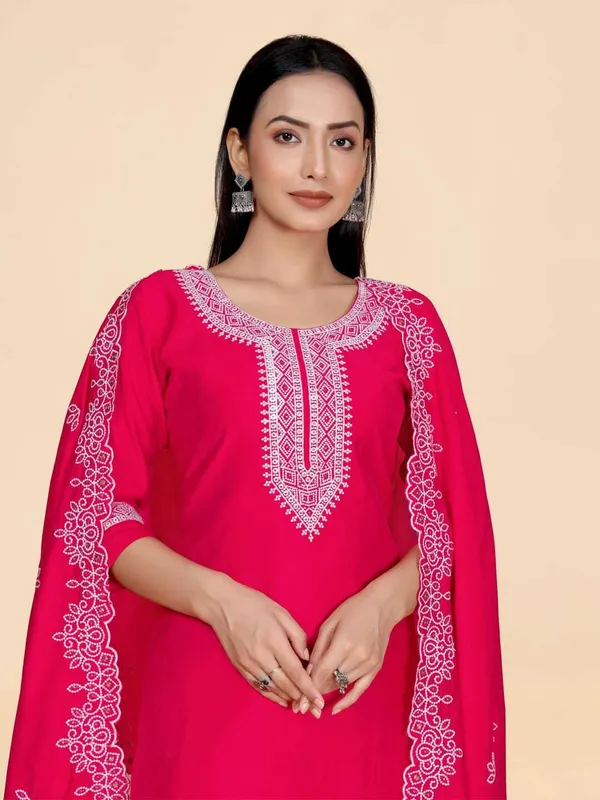 Red_Silk_Blend_Embroidered_Straight_Kurta_,_Palazzo_&_Dupatta_Set_Set_For_Women