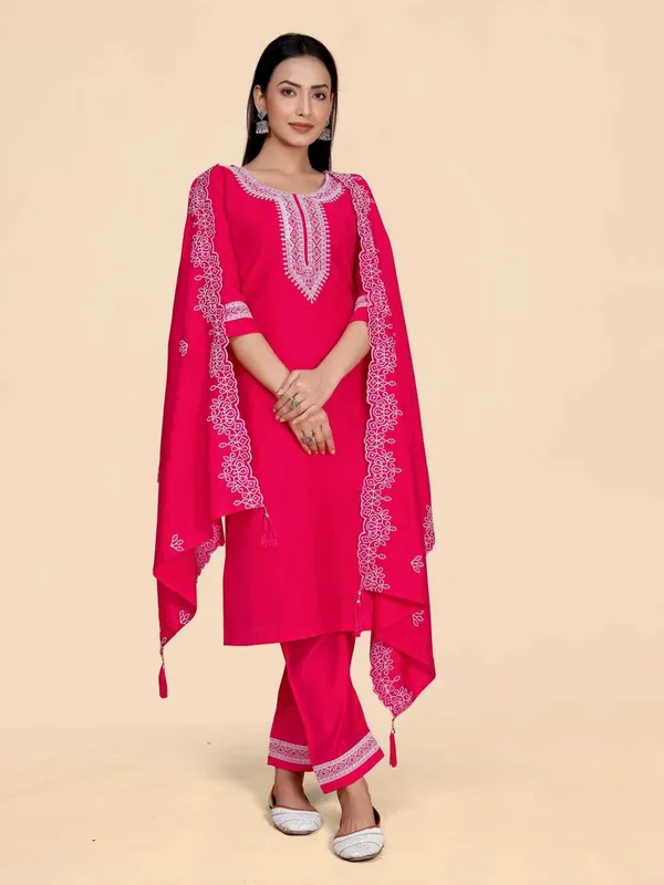 Red_Silk_Blend_Embroidered_Straight_Kurta_,_Palazzo_&_Dupatta_Set_Set_For_Women