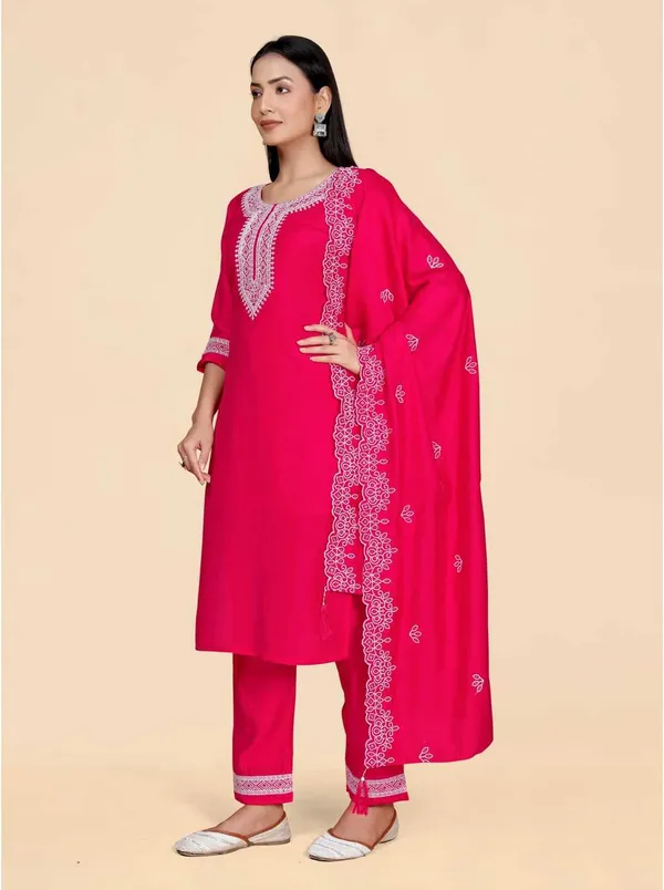 Red_Silk_Blend_Embroidered_Straight_Kurta_,_Palazzo_&_Dupatta_Set_Set_For_Women