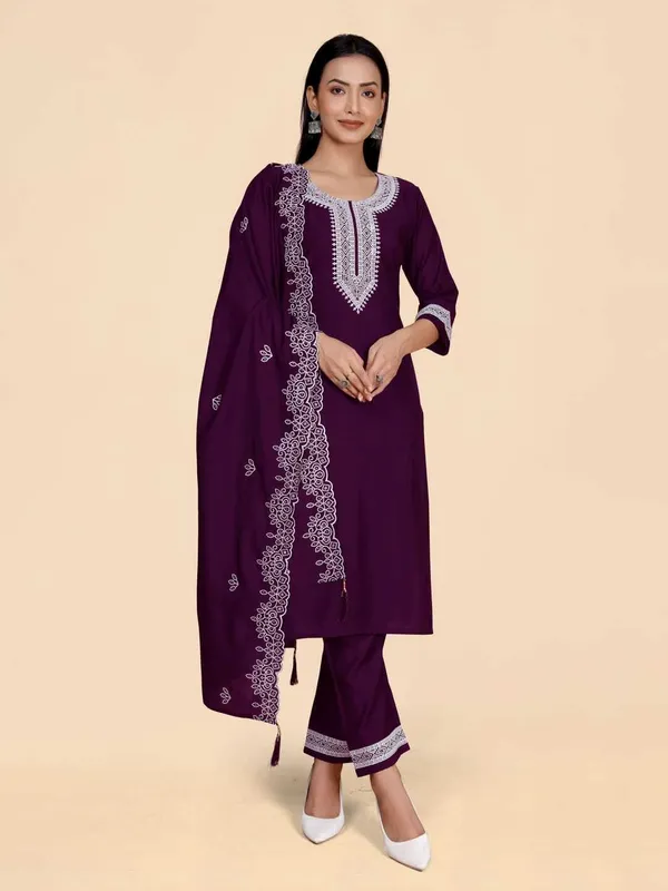 Purple_Silk_Blend_Embroidered_Straight_Kurta_,_Palazzo_&_Dupatta_Set_Set_For_Women