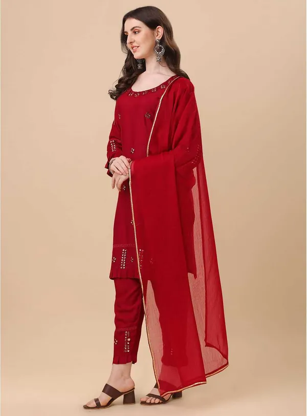 Maroon_Viscose_Rayon_Self_Design_Straight_Kurta_,_Palazzo_&_Dupatta_Set_Set_For_Women