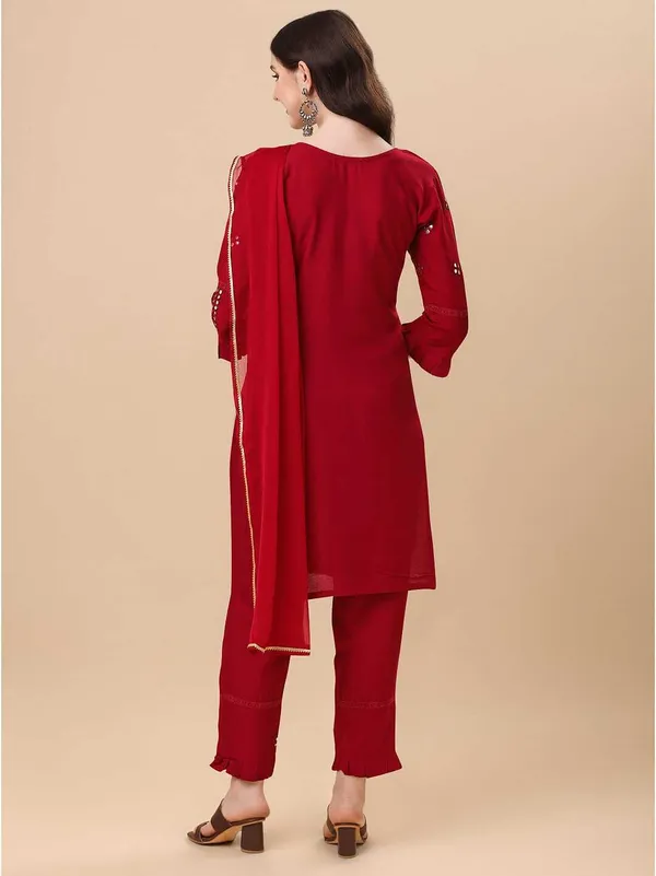 Maroon_Viscose_Rayon_Self_Design_Straight_Kurta_,_Palazzo_&_Dupatta_Set_Set_For_Women
