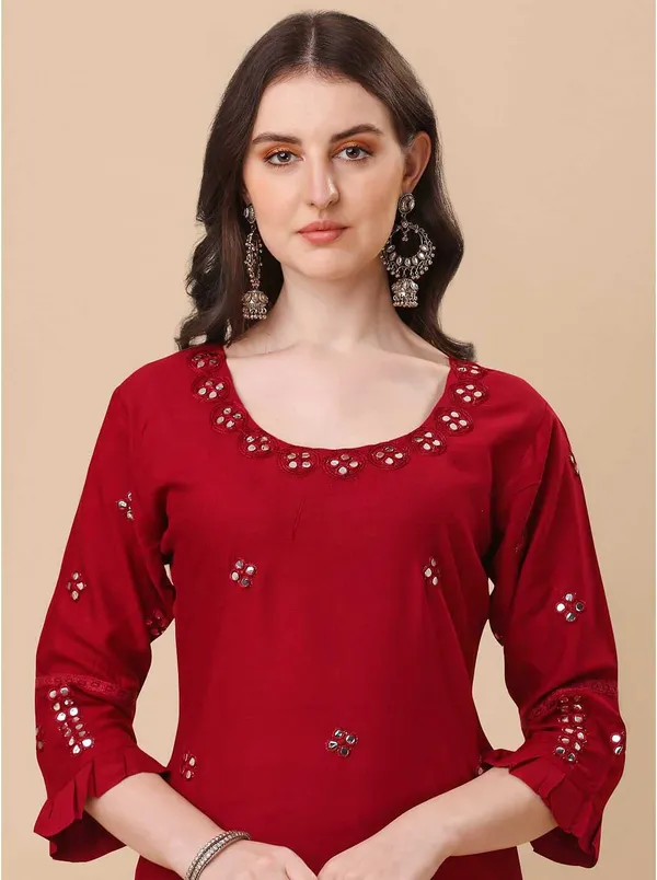 Maroon_Viscose_Rayon_Self_Design_Straight_Kurta_,_Palazzo_&_Dupatta_Set_Set_For_Women