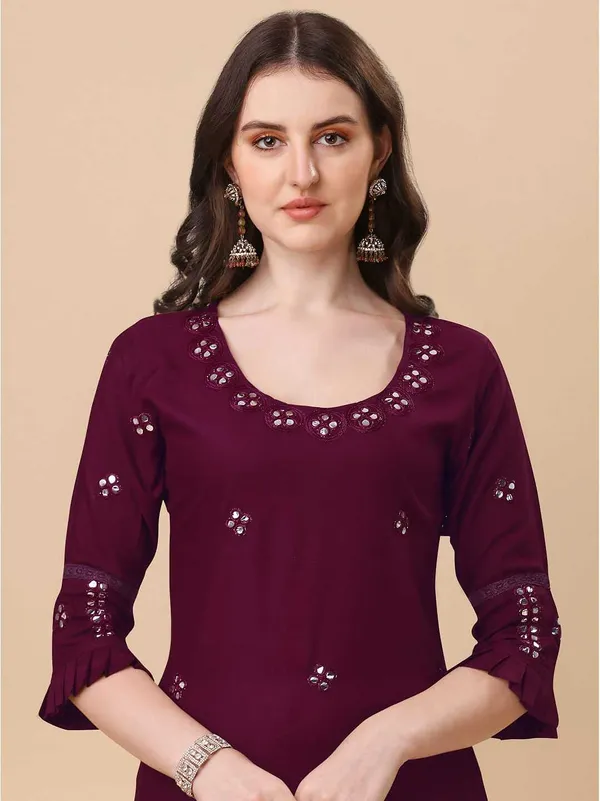 Maroon_Viscose_Rayon_Self_Design_Straight_Kurta_,_Palazzo_&_Dupatta_Set_Set_For_Women