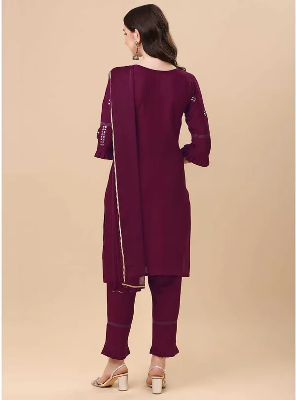Maroon_Viscose_Rayon_Self_Design_Straight_Kurta_,_Palazzo_&_Dupatta_Set_Set_For_Women