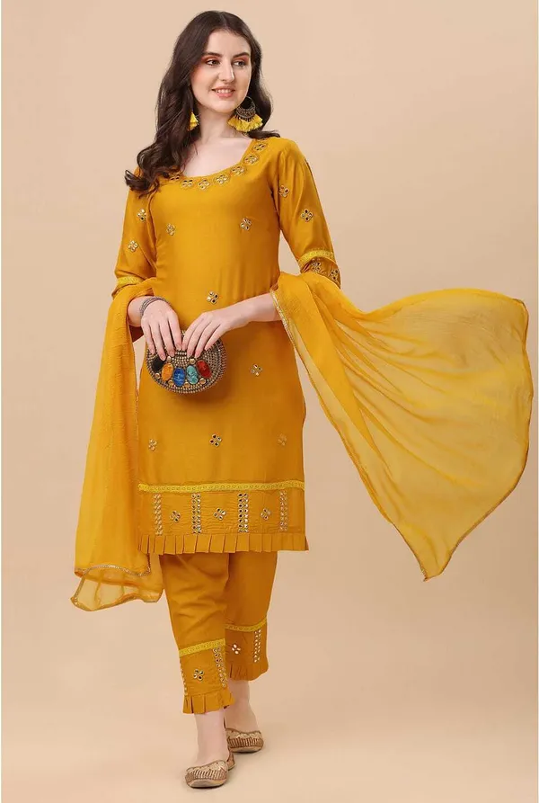 Yellow_Viscose_Rayon_Self_Design_Straight_Kurta_,_Palazzo_&_Dupatta_Set_Set_For_Women