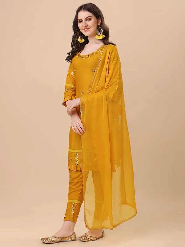 Yellow_Viscose_Rayon_Self_Design_Straight_Kurta_,_Palazzo_&_Dupatta_Set_Set_For_Women