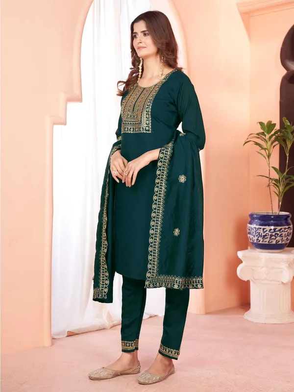 Blue_Chanderi_Cotton_Embroidered_Straight_Kurta_,_Palazzo_&_Dupatta_Set_Set_For_Women
