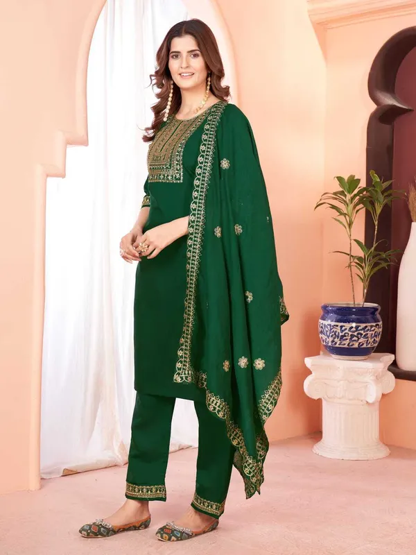 Green_Chanderi_Cotton_Embroidered_Straight_Kurta_,_Palazzo_&_Dupatta_Set_Set_For_Women