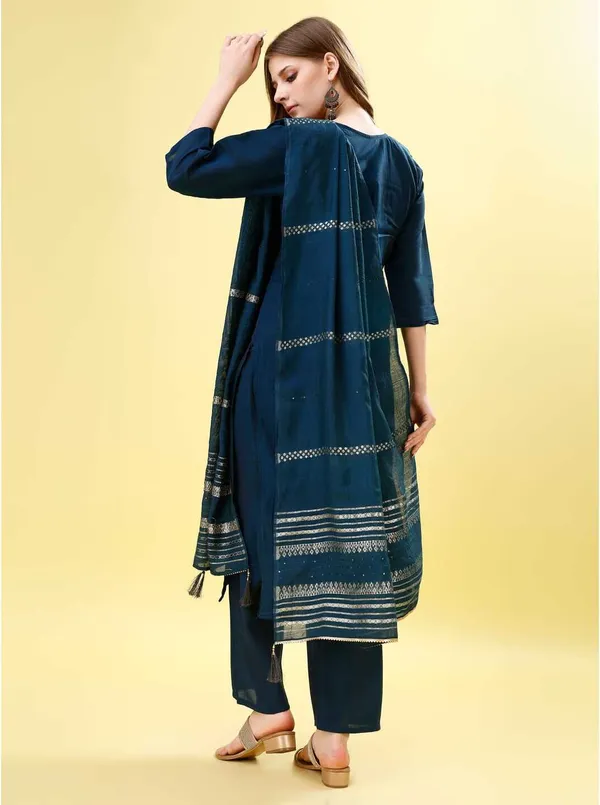 Blue_Chanderi_Cotton_Self_Design_Straight_Kurta_,_Palazzo_&_Dupatta_Set_Set_For_Women