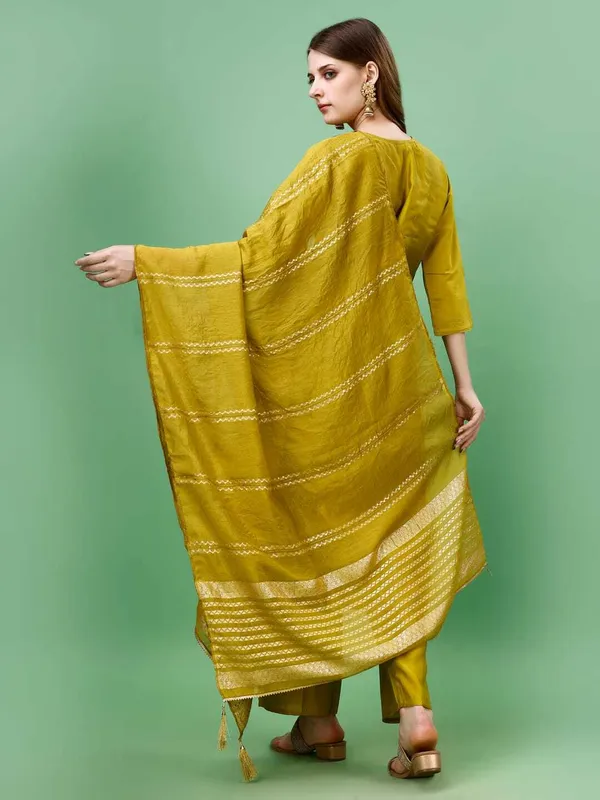 Gold_Chanderi_Cotton_Self_Design_Straight_Kurta_,_Palazzo_&_Dupatta_Set_Set_For_Women