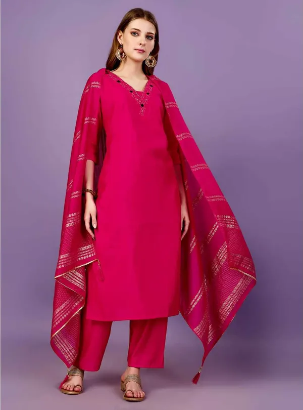 Pink_Chanderi_Cotton_Self_Design_Straight_Kurta_,_Palazzo_&_Dupatta_Set_Set_For_Women