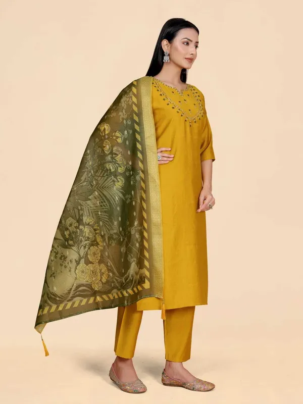 Gold_&_Green_Viscose_Rayon_Embroidered_Straight_Kurta_,_Palazzo_&_Dupatta_Set_Set_For_Women