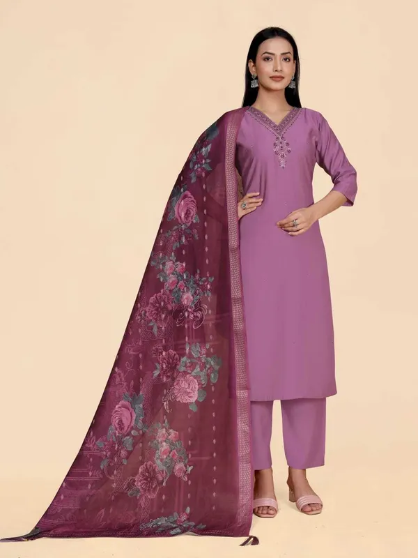 Purple_Viscose_Rayon_Solid_Straight_Kurta_,_Palazzo_&_Dupatta_Set_Set_For_Women