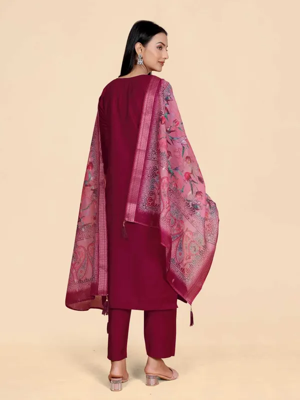Maroon_Viscose_Rayon_Self_Design_Straight_Kurta_,_Palazzo_&_Dupatta_Set_Set_For_Women