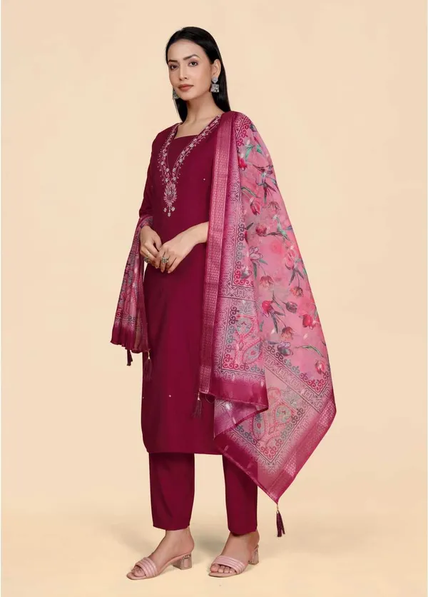 Maroon_Viscose_Rayon_Self_Design_Straight_Kurta_,_Palazzo_&_Dupatta_Set_Set_For_Women