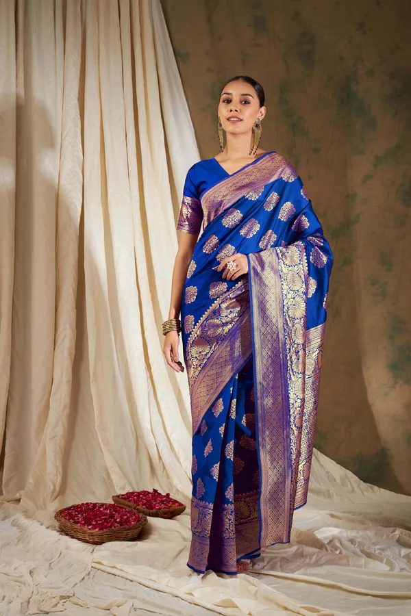 Blue_Art_Silk_Woven_Banarasi_Saree_With_Unstitched_Blouse_For_Women