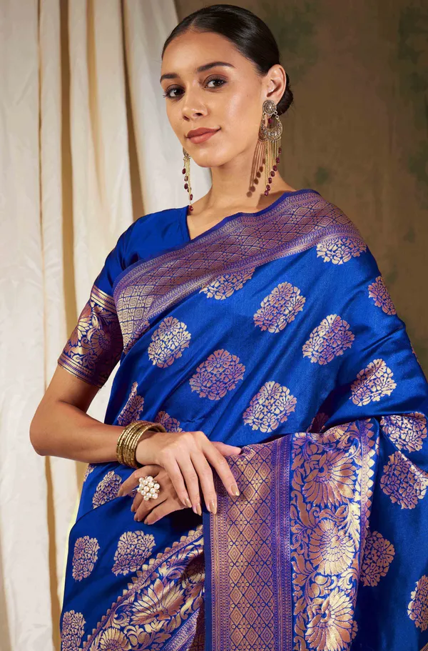 Blue_Art_Silk_Woven_Banarasi_Saree_With_Unstitched_Blouse_For_Women