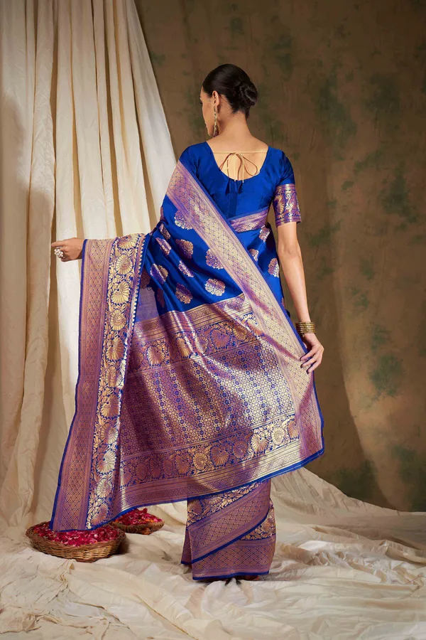 Blue_Art_Silk_Woven_Banarasi_Saree_With_Unstitched_Blouse_For_Women