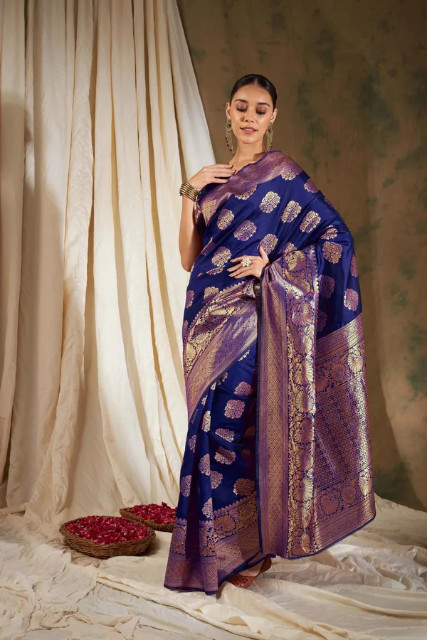 Dark_Blue_Art_Silk_Woven_Banarasi_Saree_With_Unstitched_Blouse_For_Women