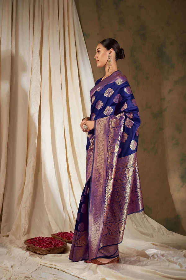 Dark_Blue_Art_Silk_Woven_Banarasi_Saree_With_Unstitched_Blouse_For_Women