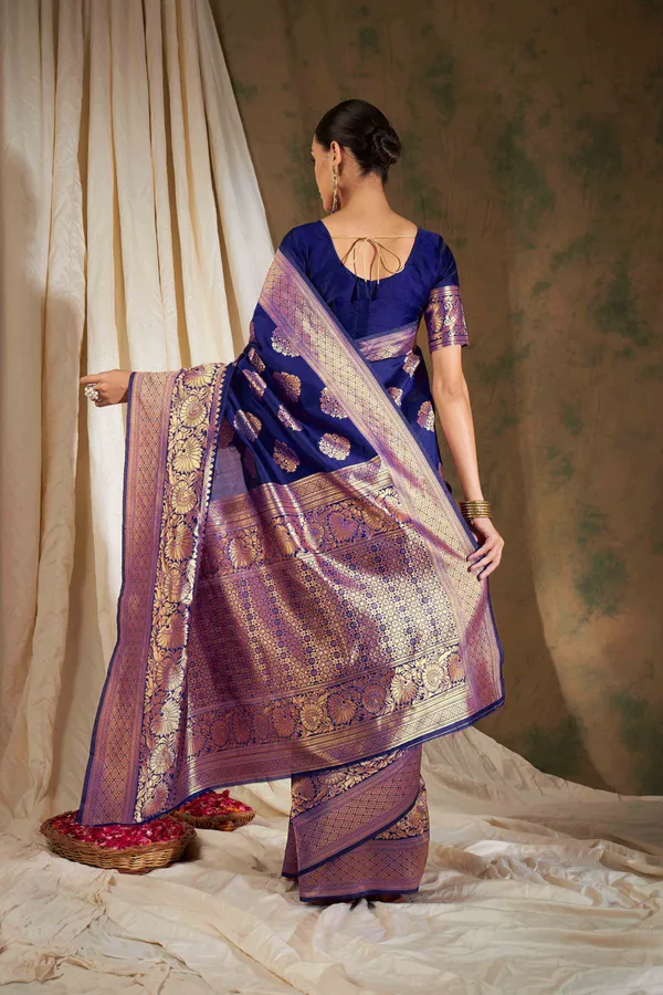 Dark_Blue_Art_Silk_Woven_Banarasi_Saree_With_Unstitched_Blouse_For_Women