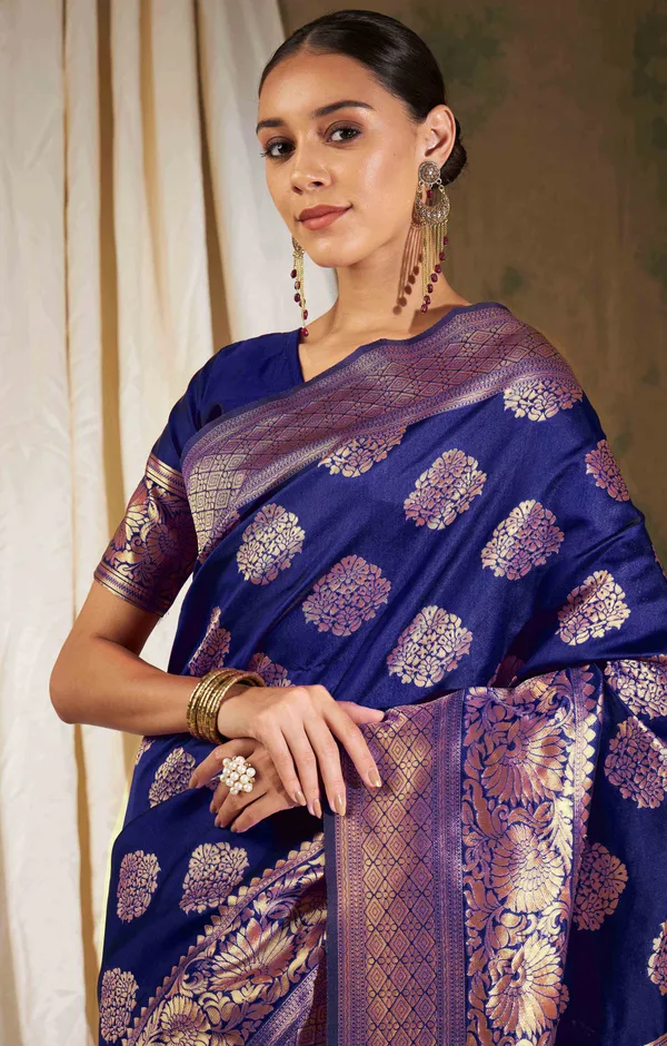 Dark_Blue_Art_Silk_Woven_Banarasi_Saree_With_Unstitched_Blouse_For_Women