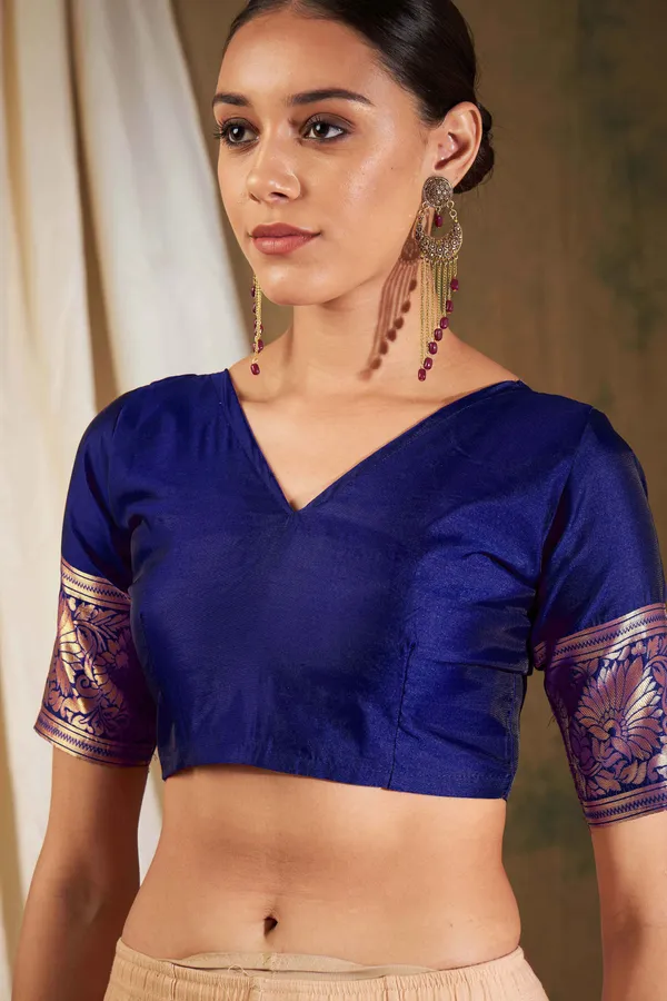 Dark_Blue_Art_Silk_Woven_Banarasi_Saree_With_Unstitched_Blouse_For_Women