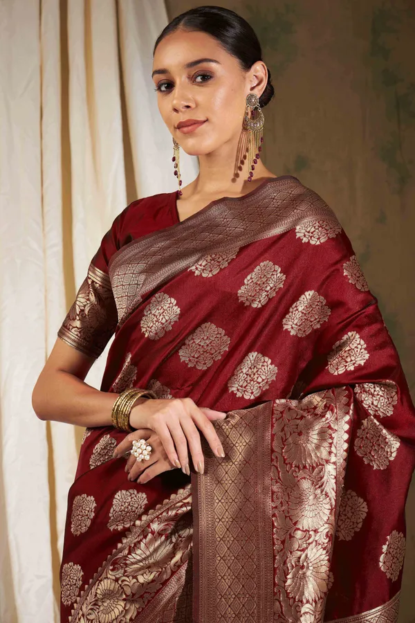 Maroon_Art_Silk_Woven_Banarasi_Saree_With_Unstitched_Blouse_For_Women