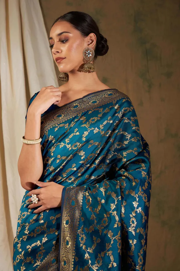 Blue_Art_Silk_Woven_Banarasi_Saree_With_Unstitched_Blouse_For_Women