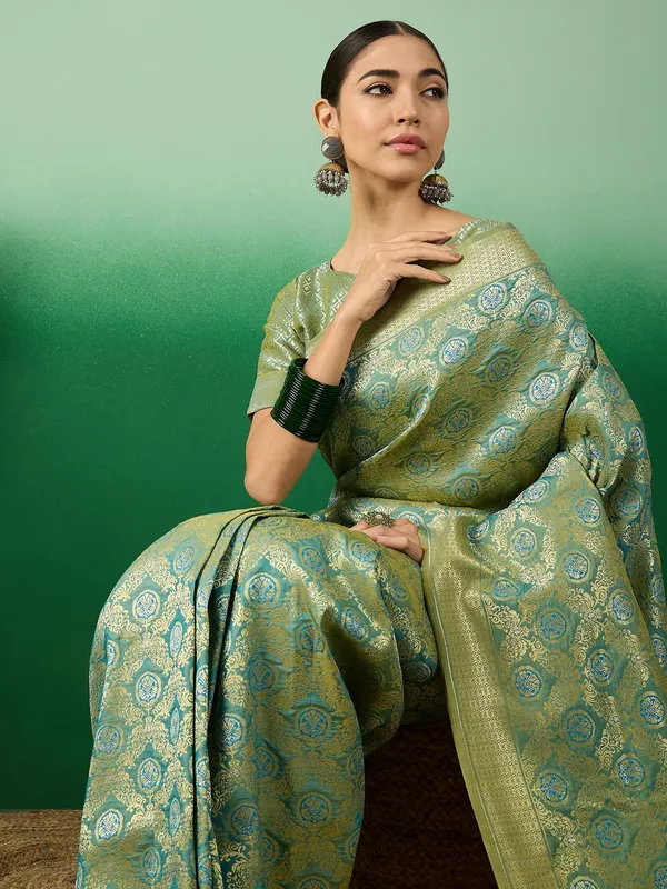 Blue_Art_Silk_Woven_Banarasi_Saree_With_Unstitched_Blouse_For_Women