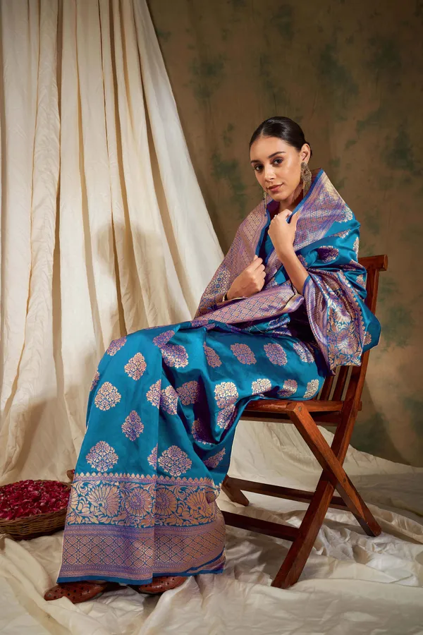 Blue_Art_Silk_Woven_Banarasi_Saree_With_Unstitched_Blouse_For_Women