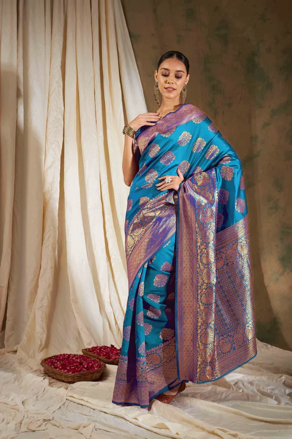 Blue_Art_Silk_Woven_Banarasi_Saree_With_Unstitched_Blouse_For_Women