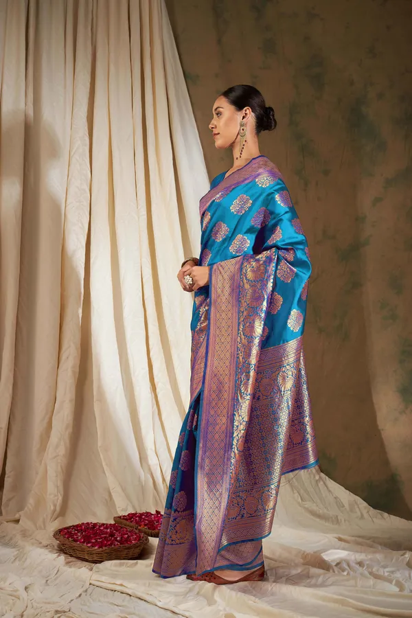 Blue_Art_Silk_Woven_Banarasi_Saree_With_Unstitched_Blouse_For_Women