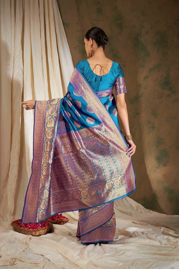 Blue_Art_Silk_Woven_Banarasi_Saree_With_Unstitched_Blouse_For_Women