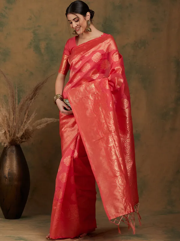 Brown_Art_Silk_Woven_Banarasi_Saree_With_Unstitched_Blouse_For_Women