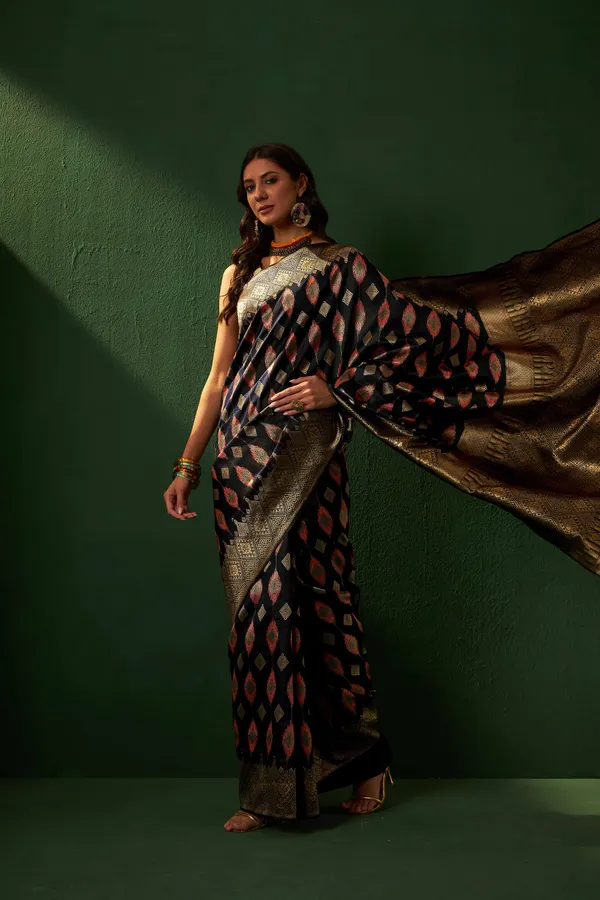 Black_Art_Silk_Woven_Banarasi_Saree_With_Unstitched_Blouse_For_Women