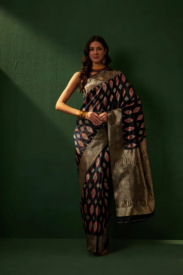 Black_Art_Silk_Woven_Banarasi_Saree_With_Unstitched_Blouse_For_Women