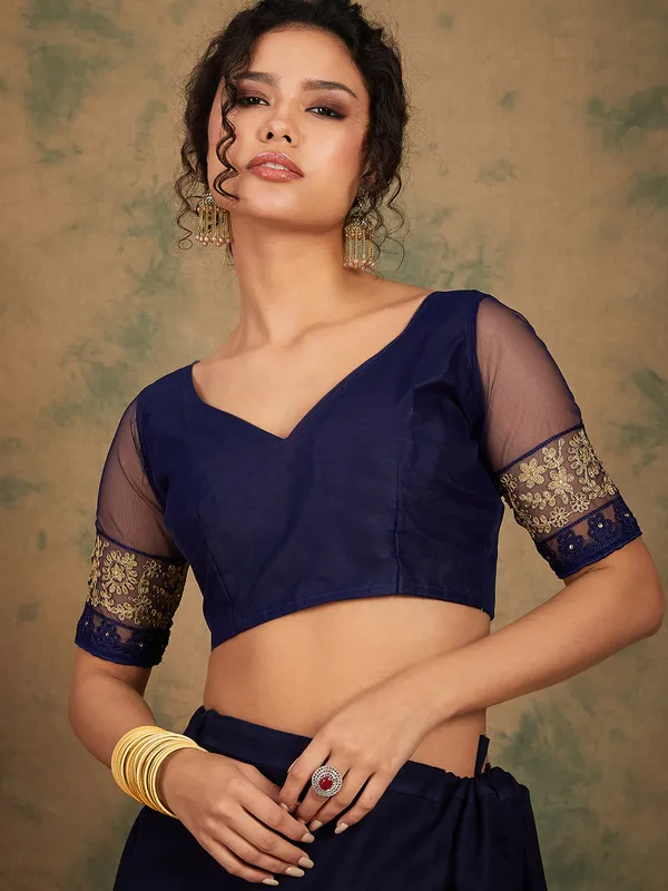 Dark_Blue_Supernet_Embroidered_Banarasi_Saree_With_Unstitched_Blouse_For_Women